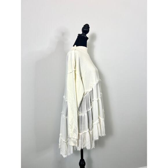 We the Free Pixie Sweatshirt in Bone Size XS Pullover Layered Fringe Cotton - Picture 4 of 5